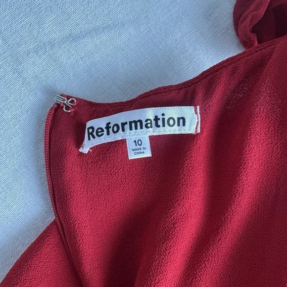 Reformations Dress Red Women 10 Butterfly Cherry Milkmaid Babydoll Maxi Romantic - Picture 7 of 13